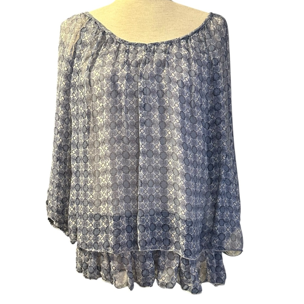 Piazza Roma Italy Silk Peasant Blouse Ruffle Hem Boho Italian Cottagecore Top S